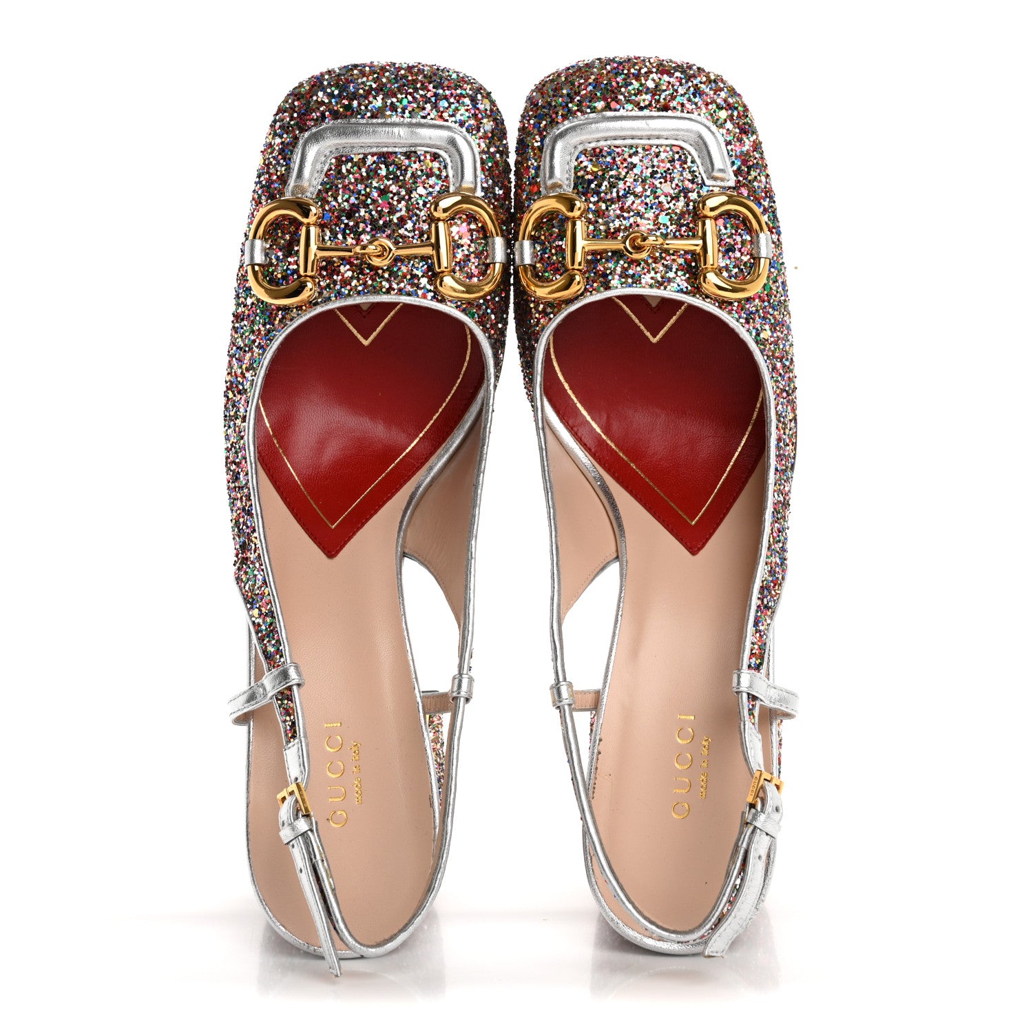 Gucci Glitter Nappa Silk Horsebit 75mm Slingback Pumps 41 Multicolor Argento 2 of 9