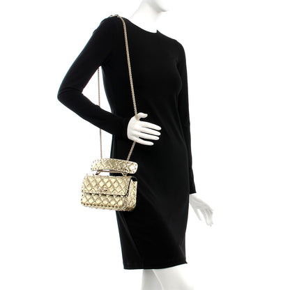 Valentino Garavani Metallic Wrinkled Lambskin Small Rockstud Spike Shoulder Bag Platino 2 of 7