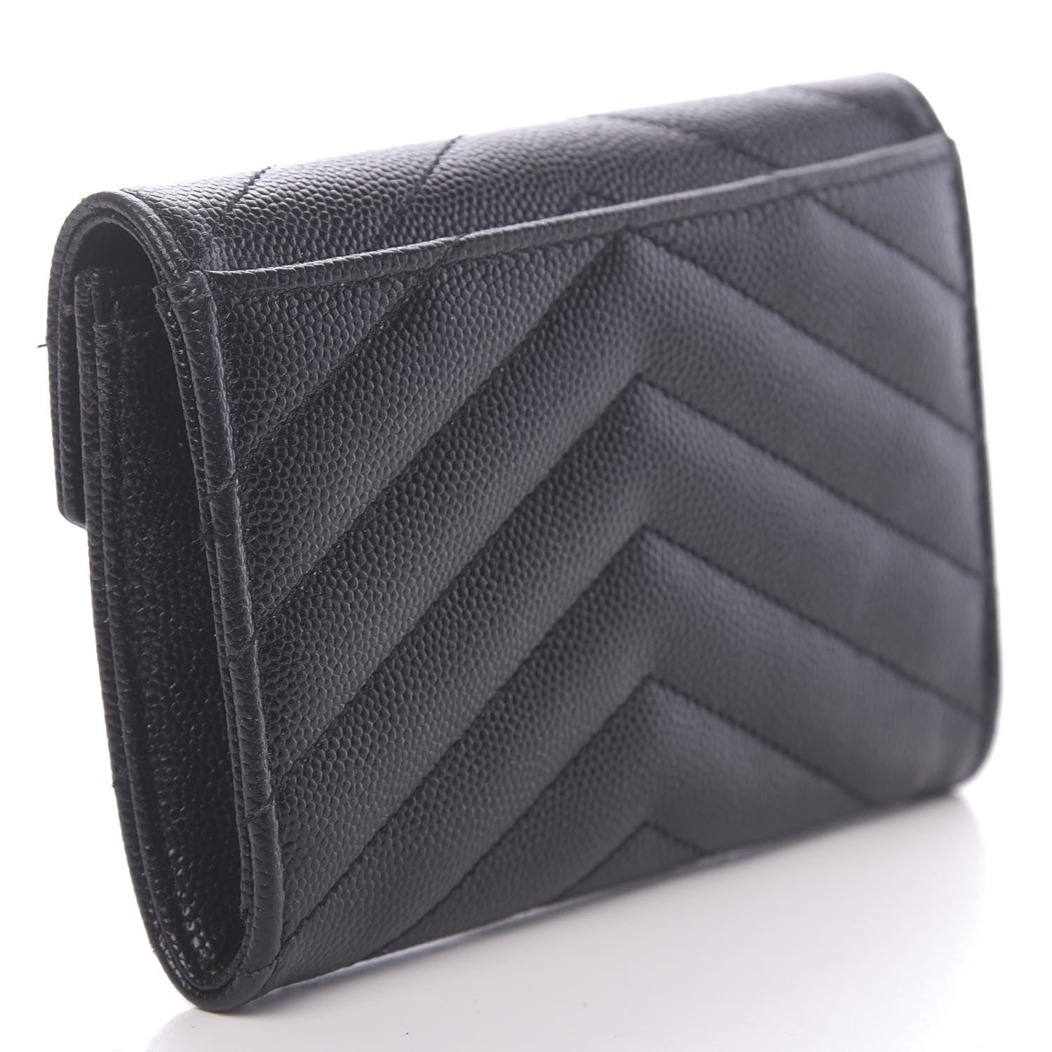 Saint Laurent Grain De Poudre Matelasse Chevron Small Monogram Envelope Wallet Black 3 of 6