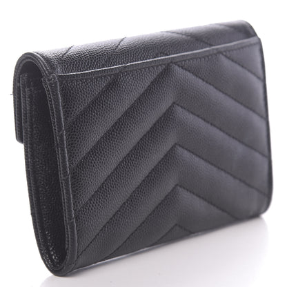 Saint Laurent Grain De Poudre Matelasse Chevron Small Monogram Envelope Wallet Black 3 of 6