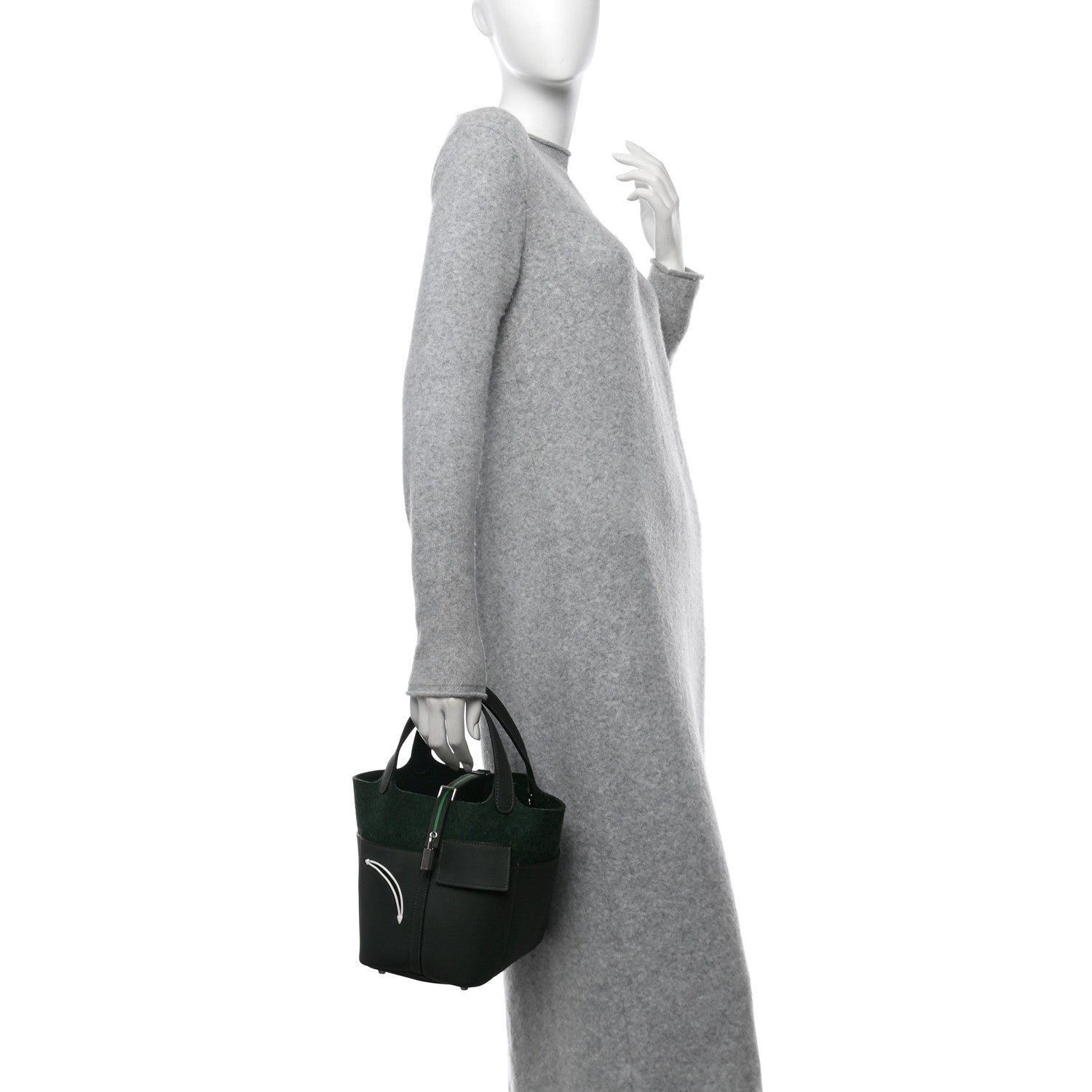 Hermes Wool Felt Swift Go Team Picotin Lock 18  Vert Fonce Vert Anglais Vert Cactus New White 2 of 11
