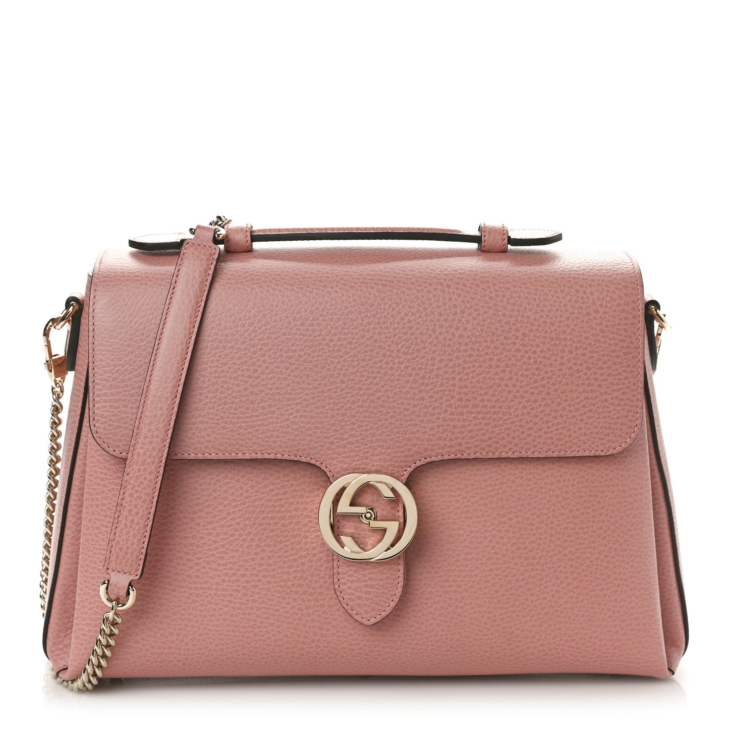 Dollar Calfskin Medium Interlocking G Top Handle Shoulder Bag Soft Pink