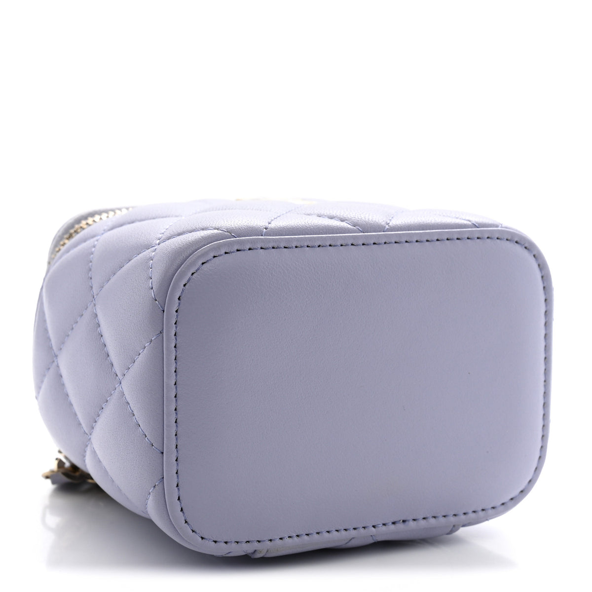 Lambskin Quilted Top Handle Mini Vanity Case With Chain Light Purple