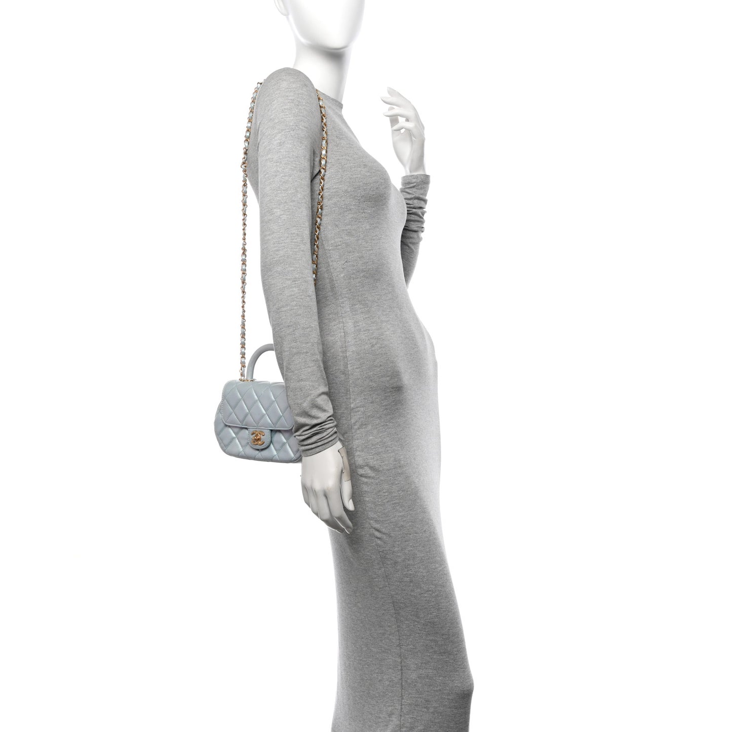 Iridescent Lambskin Quilted Baywatch Top Handle Flap Light Blue