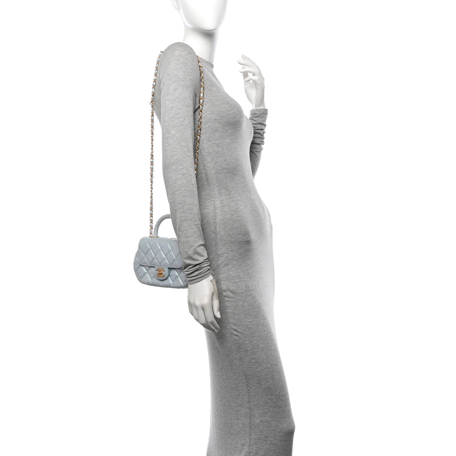 Chanel Iridescent Lambskin Quilted Baywatch Top Handle Flap Light Blue 2 of 12