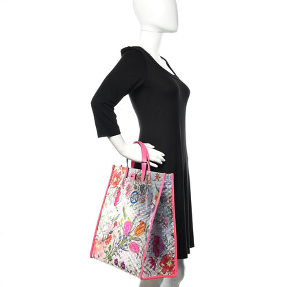 Gucci Calfskin Textured Vinyl Print Flora Tote Fluorescent Fuchsia 2 of 10