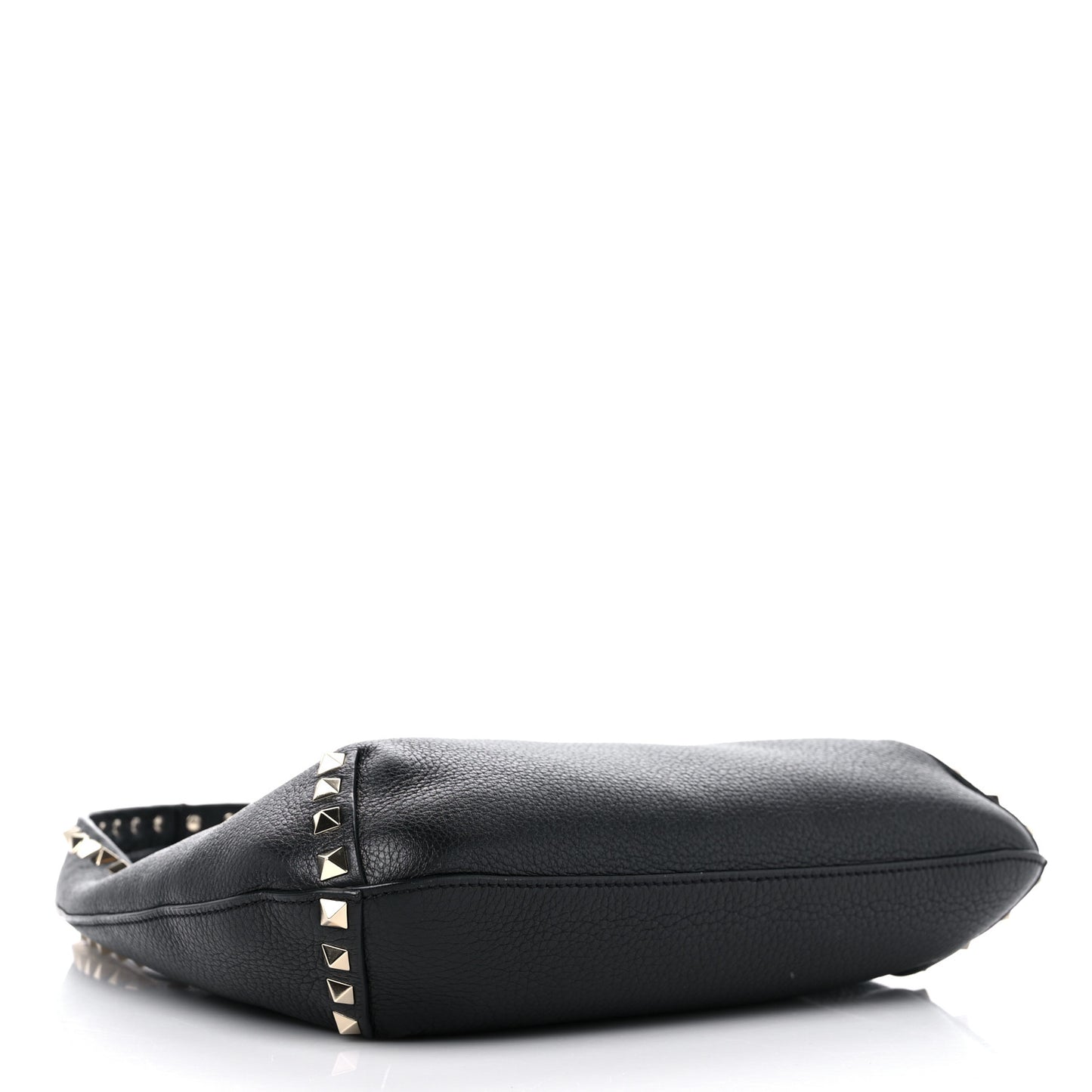 Pebbled Calfskin Small Rockstud Flip Lock Hobo Black