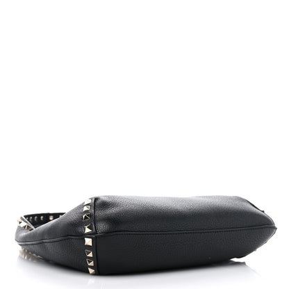 Valentino Garavani Pebbled Calfskin Small Rockstud Flip Lock Hobo Black 4 of 8