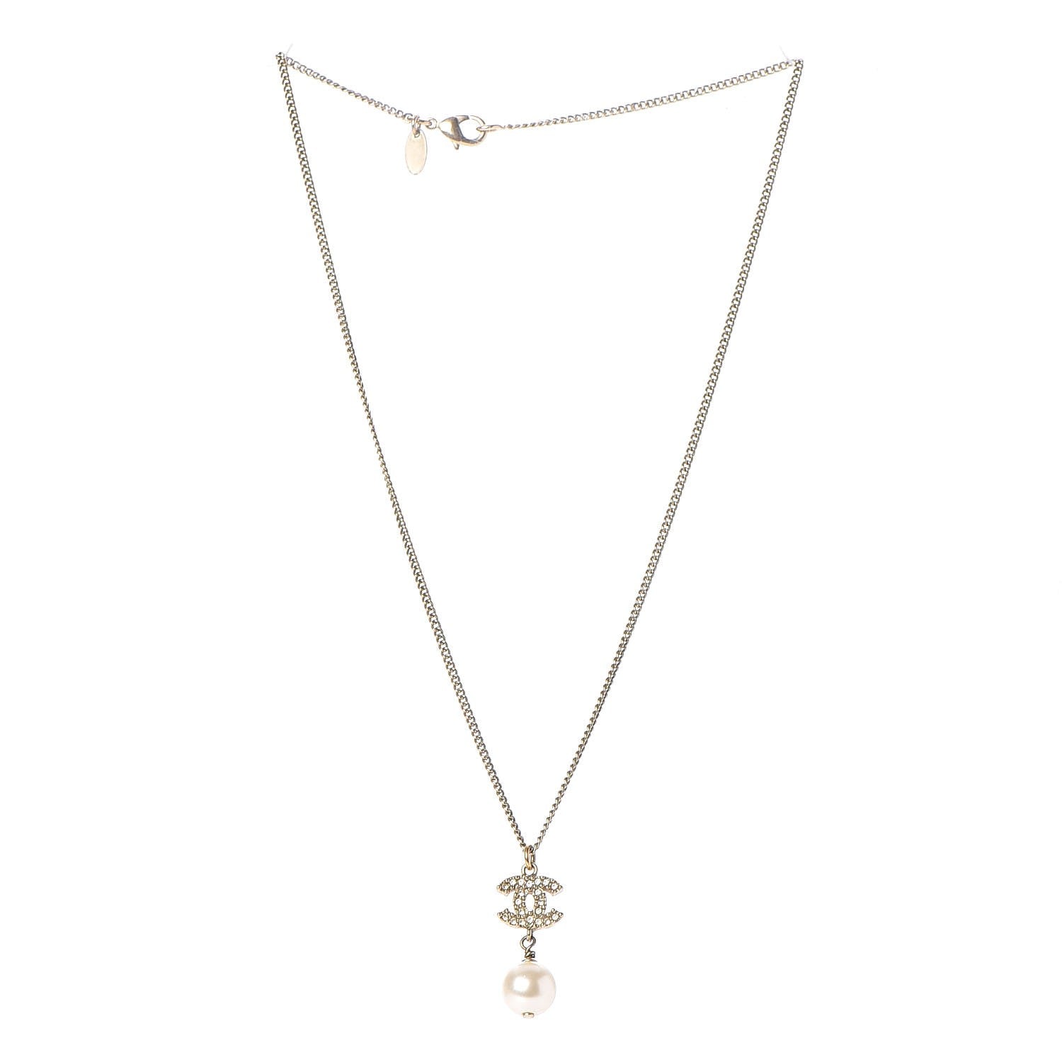 Chanel Pearl Crystal CC Pendant Necklace Light Gold 3 of 5