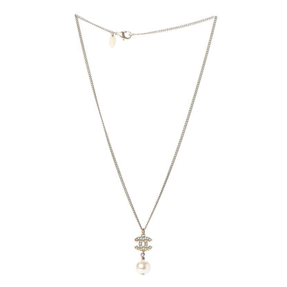 Chanel Pearl Crystal CC Pendant Necklace Light Gold 3 of 5