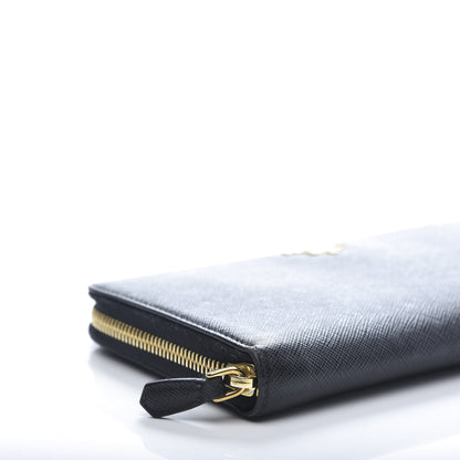 Prada Saffiano Metal Large Zip Around Travel Wallet Black 8 of 10