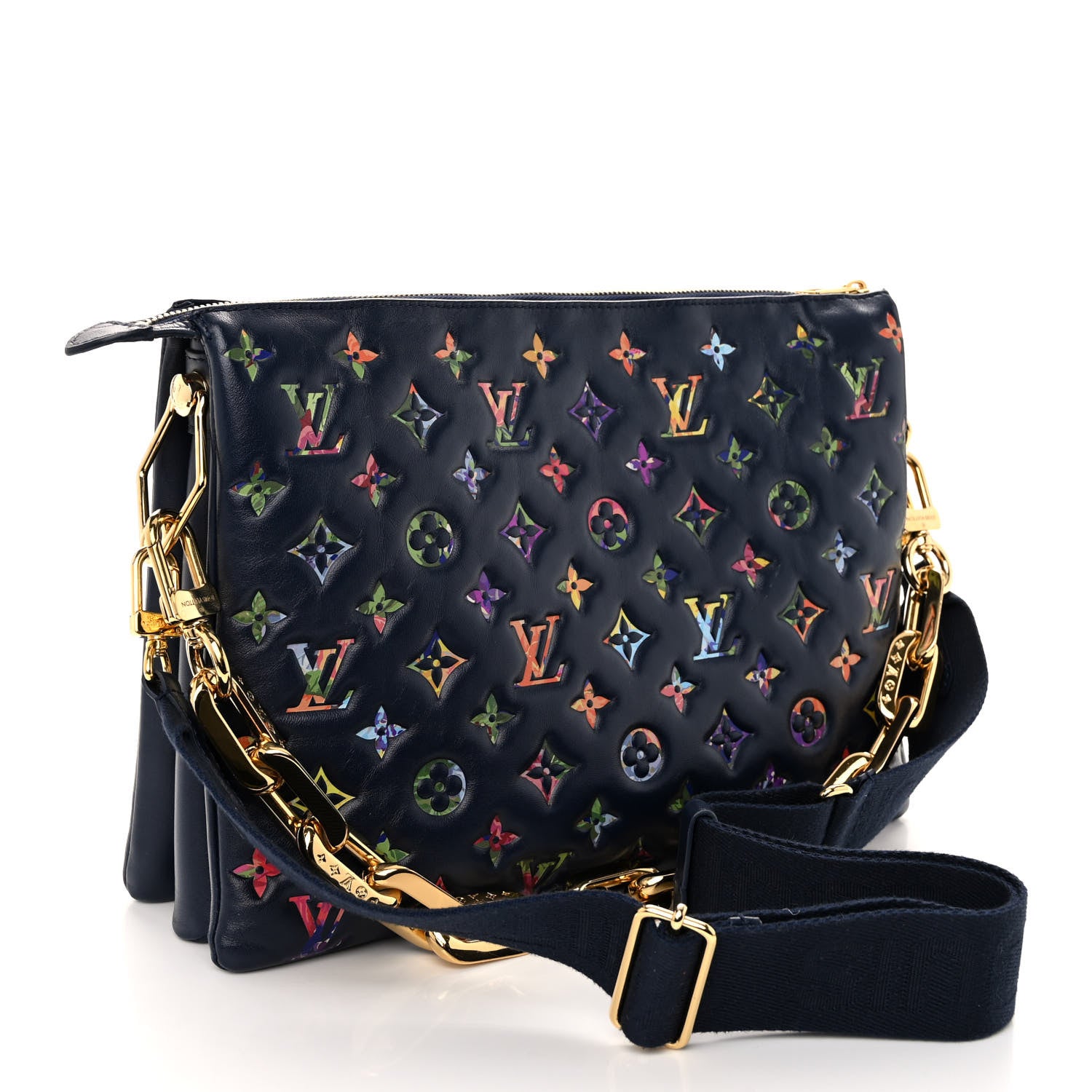 Louis Vuitton Lambskin Embossed Monogram LV Garden Coussin MM Navy Blue 3 of 11