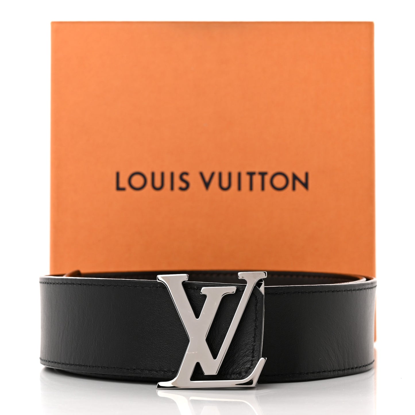 Calfskin 40mm LV Initiales Reversible Belt Dark 90 36 Dark Brown Black