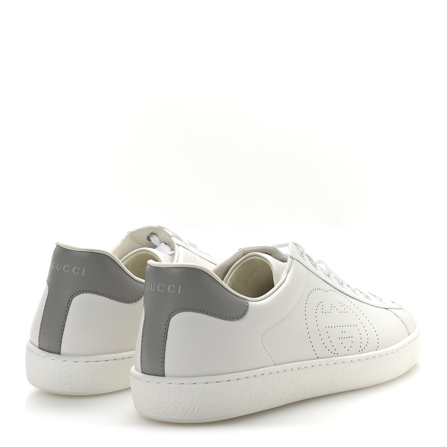 Gucci Calfskin Interlocking G Perforated Mens Ace Sneakers 12 White Grey Sky 5 of 9