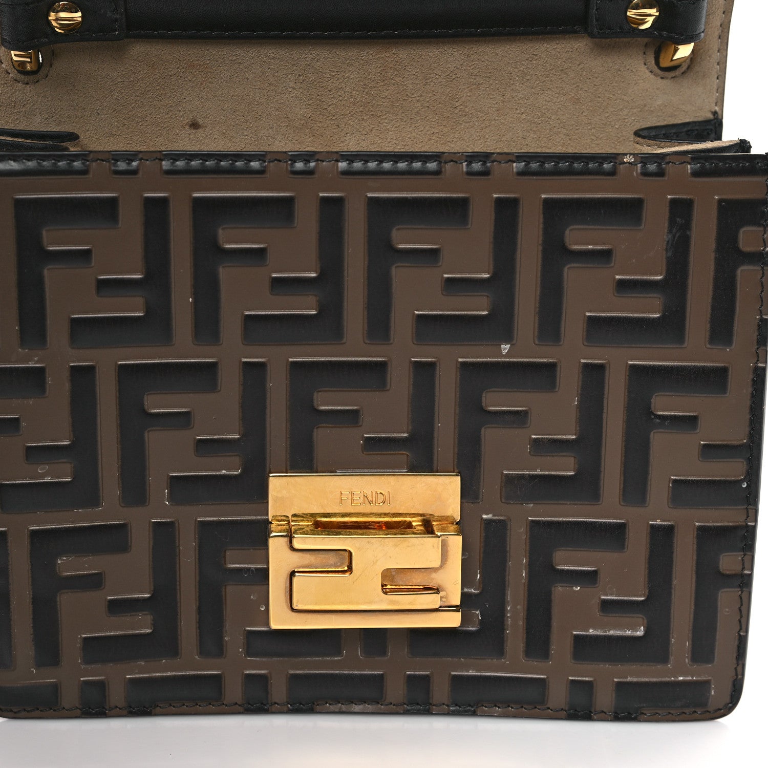 Fendi Vitello Liberty Bi-Color FF 1974 Embossed Small Kan U Shoulder Bag Maya Black 11 of 11
