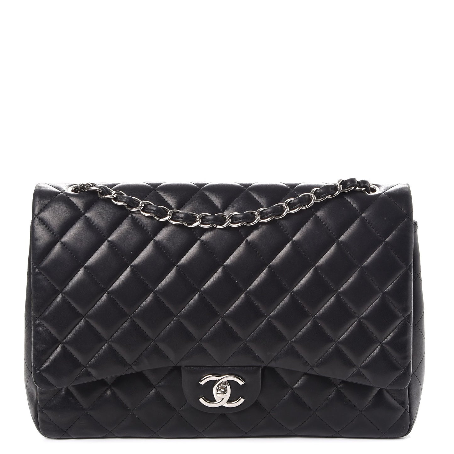 Lambskin Quilted Maxi Double Flap Black