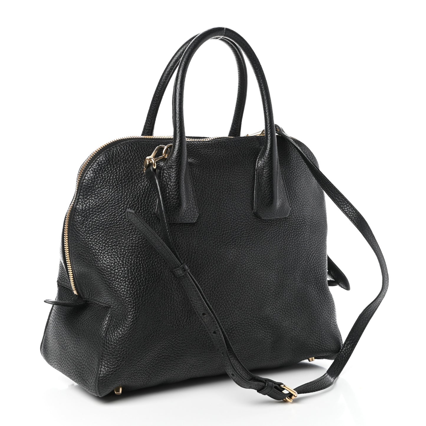 London Grainy Calfskin Small Greenwood Bowling Bag Black