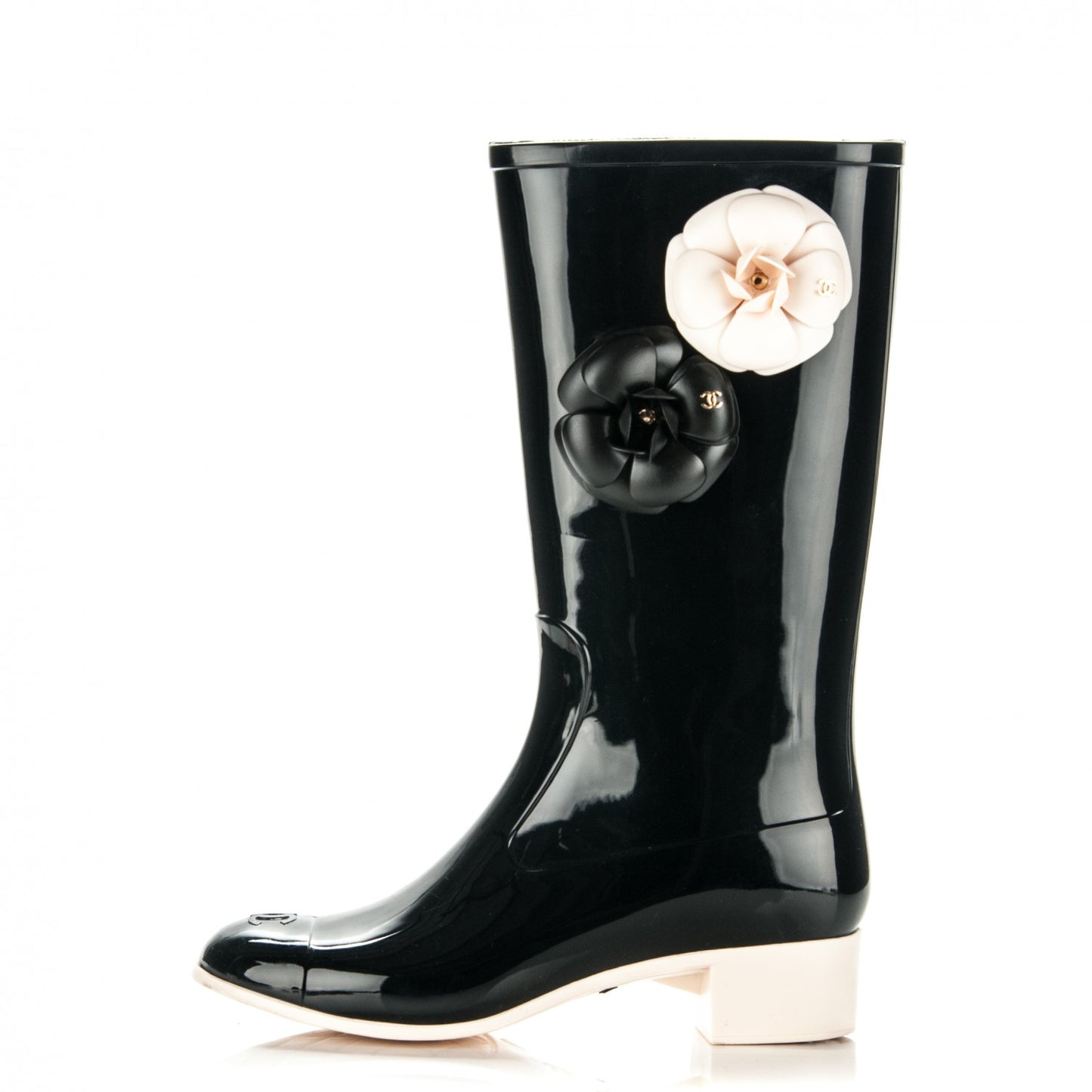 Rubber Camellia Rain Boots 38 Black
