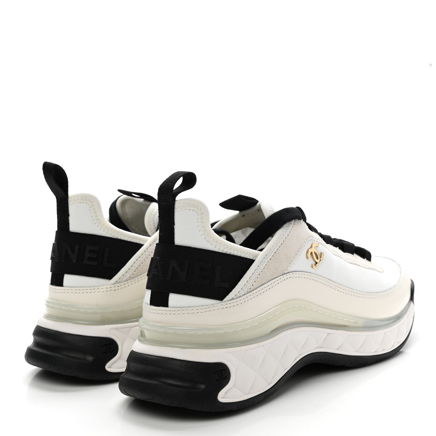 Chanel Velvet Calfskin Mixed Fibers CC Sneakers 39 Ivory Black 4 of 9