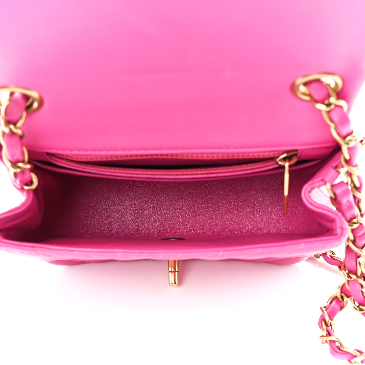 Lambskin Chevron Quilted Mini Square Flap Fuchsia