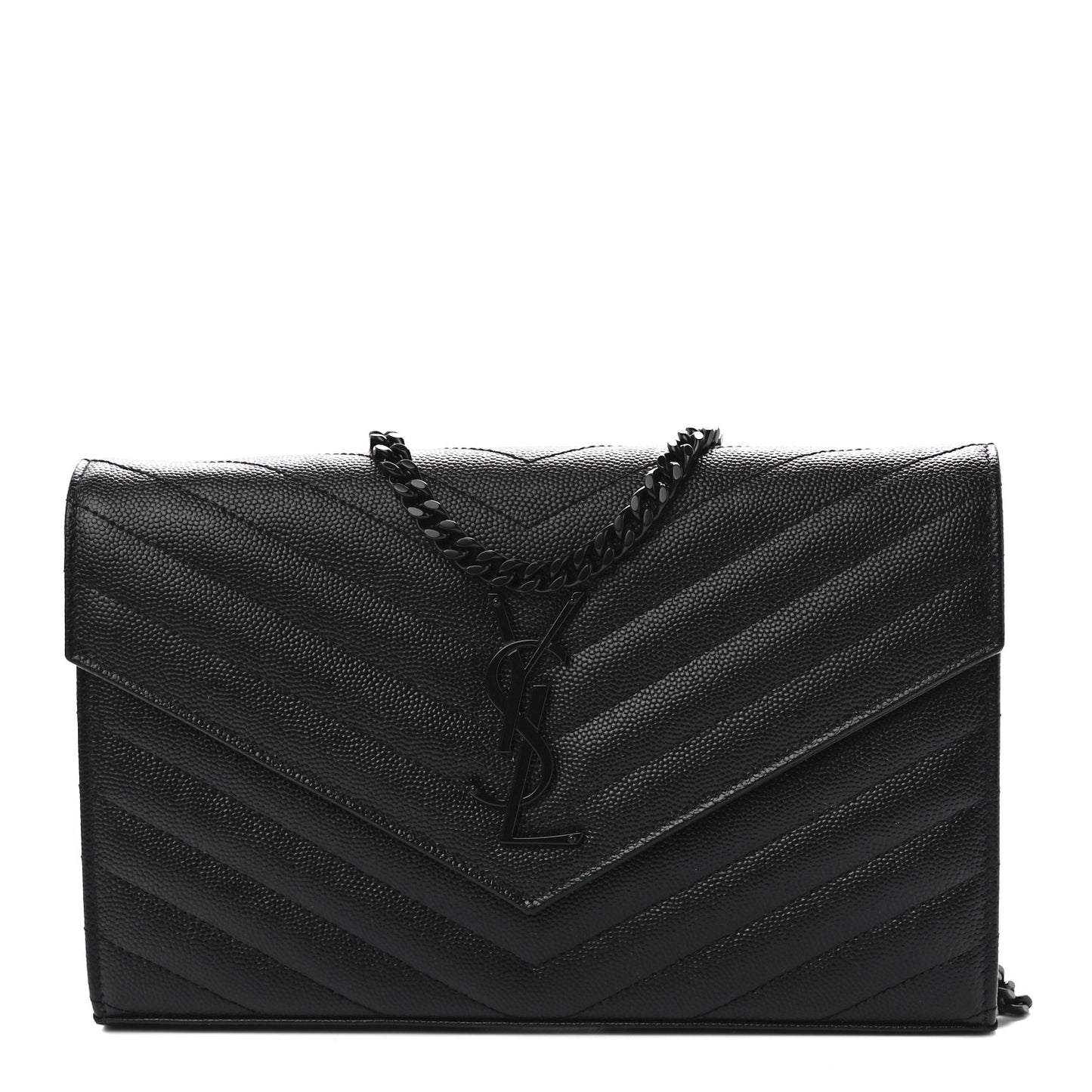 Grain De Poudre Matelasse Chevron Monogram Monochrome Chain Wallet Black