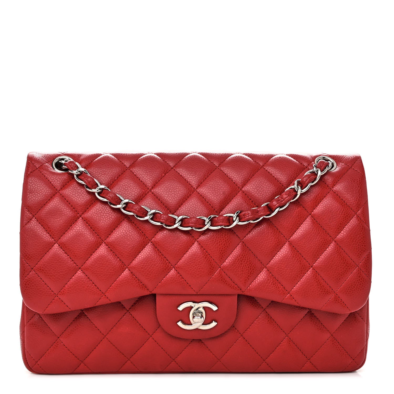 Chanel Caviar Quilted Jumbo Double Flap Red 1 of 17