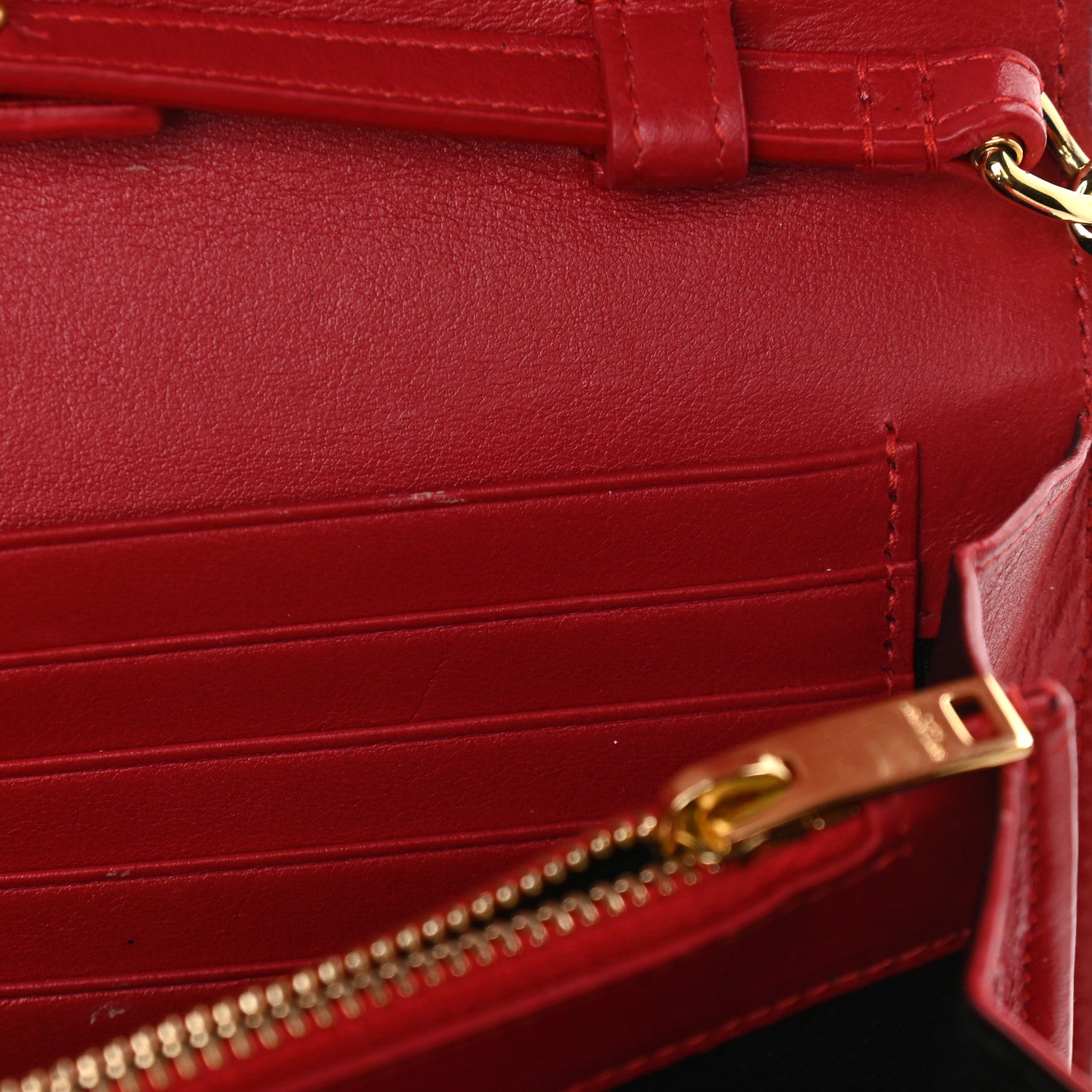 Saint Laurent Calfskin Crocodile Embossed Monogram Chain Wallet New Lipstick Red 11 of 11
