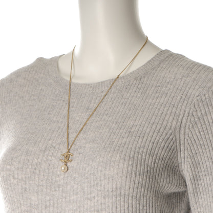 Chanel Pearl Crystal Twisted CC Drop Necklace Gold 2 of 4