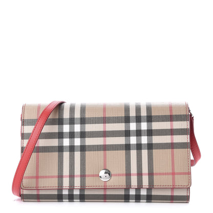 Burberry E-Canvas Vintage Check Wallet With Detachable Strap Bright Military Red 1 of 11