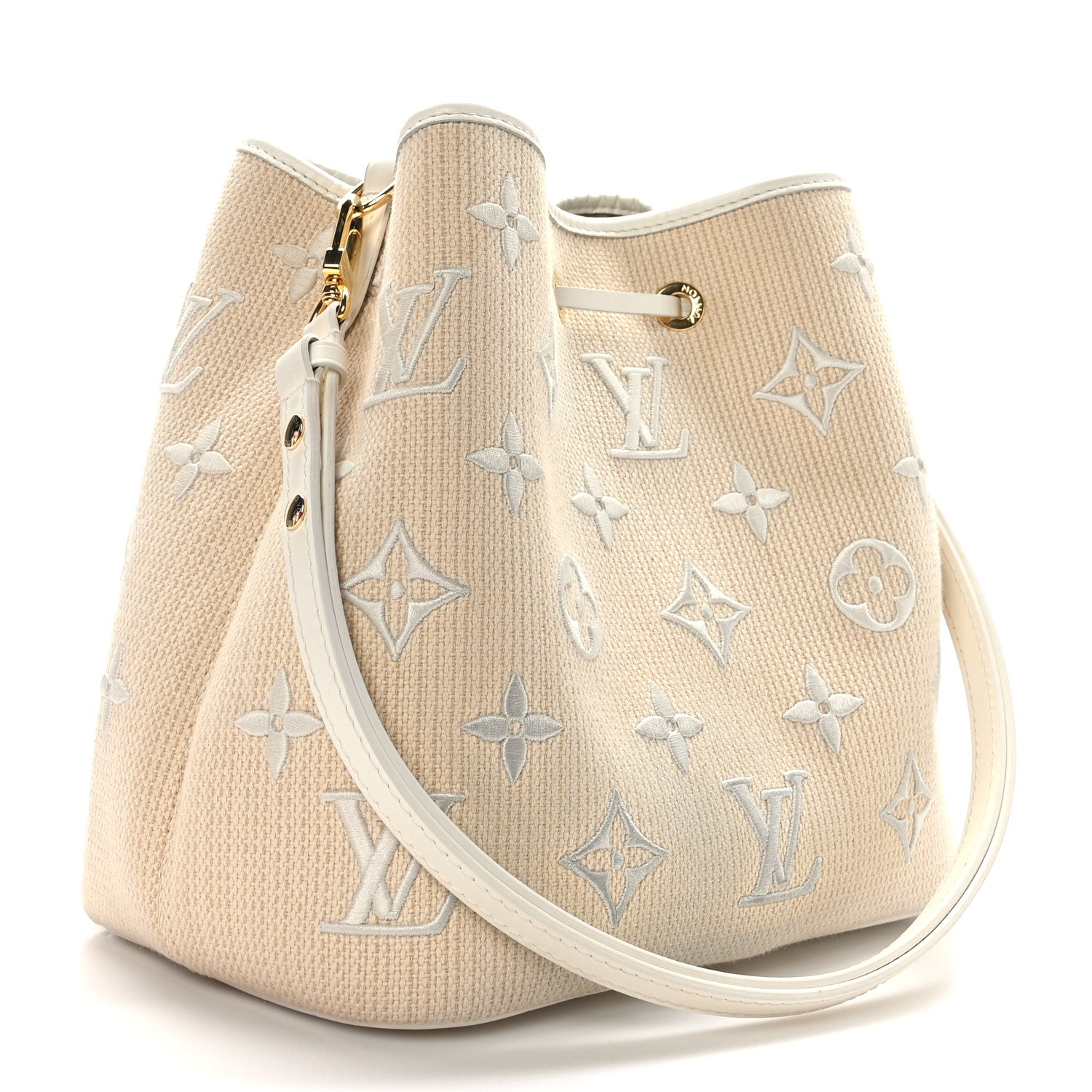 Louis Vuitton Cotton Monogram Embroidered Neonoe MM Beige White 3 of 12