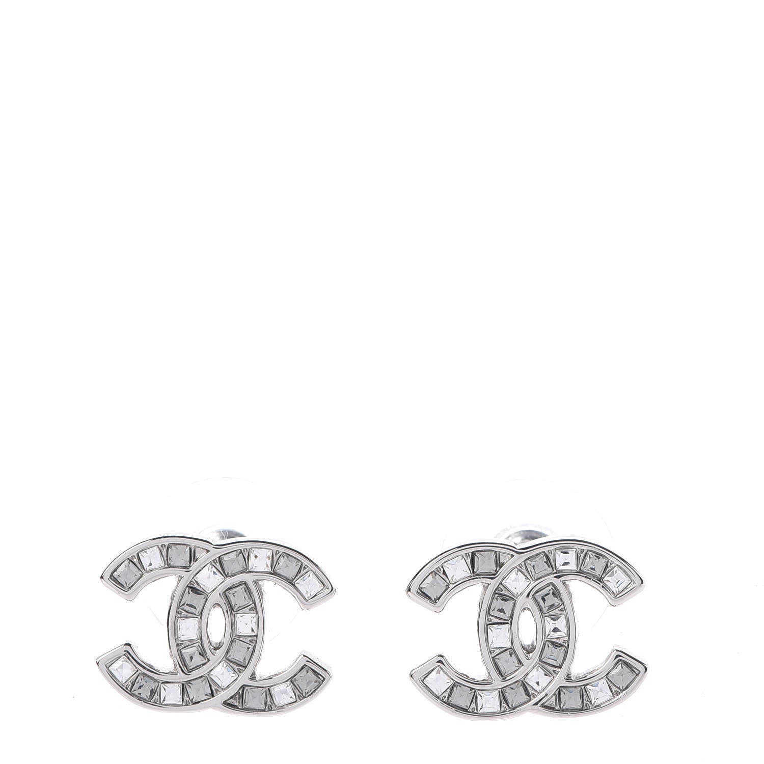 Chanel Crystal Timeless CC Earrings Silver 1 of 5