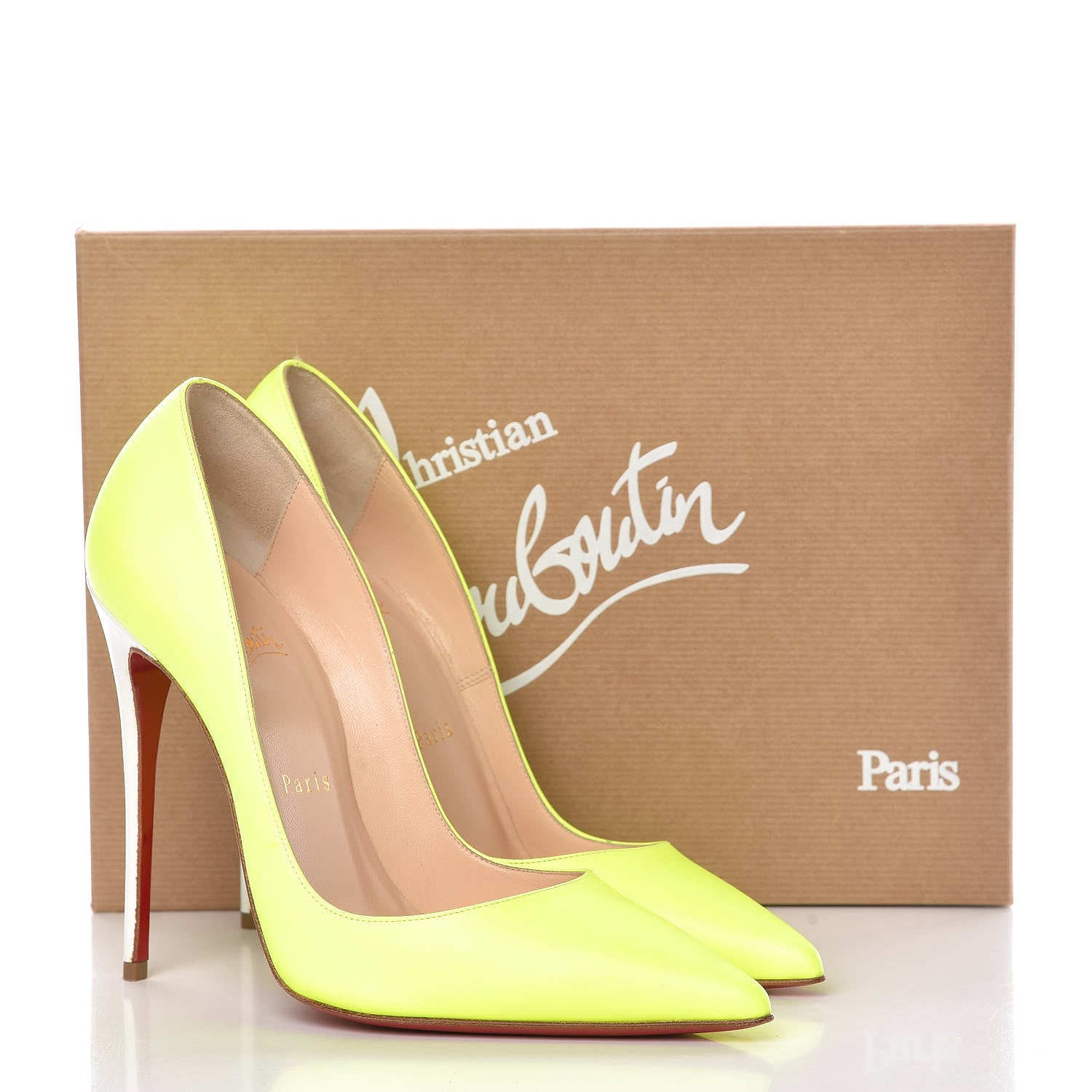 Christian Louboutin Matte Calfskin Jazz Calf Fluo So Kate 120 Pumps 38 Jaune White 11 of 11