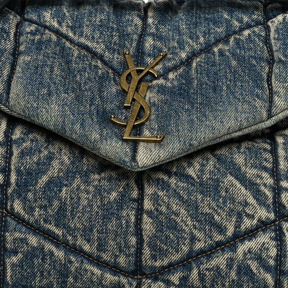 Saint Laurent Denim Quilted Medium Loulou Puffer Monogram Chain Satchel Blue Black 8 of 10