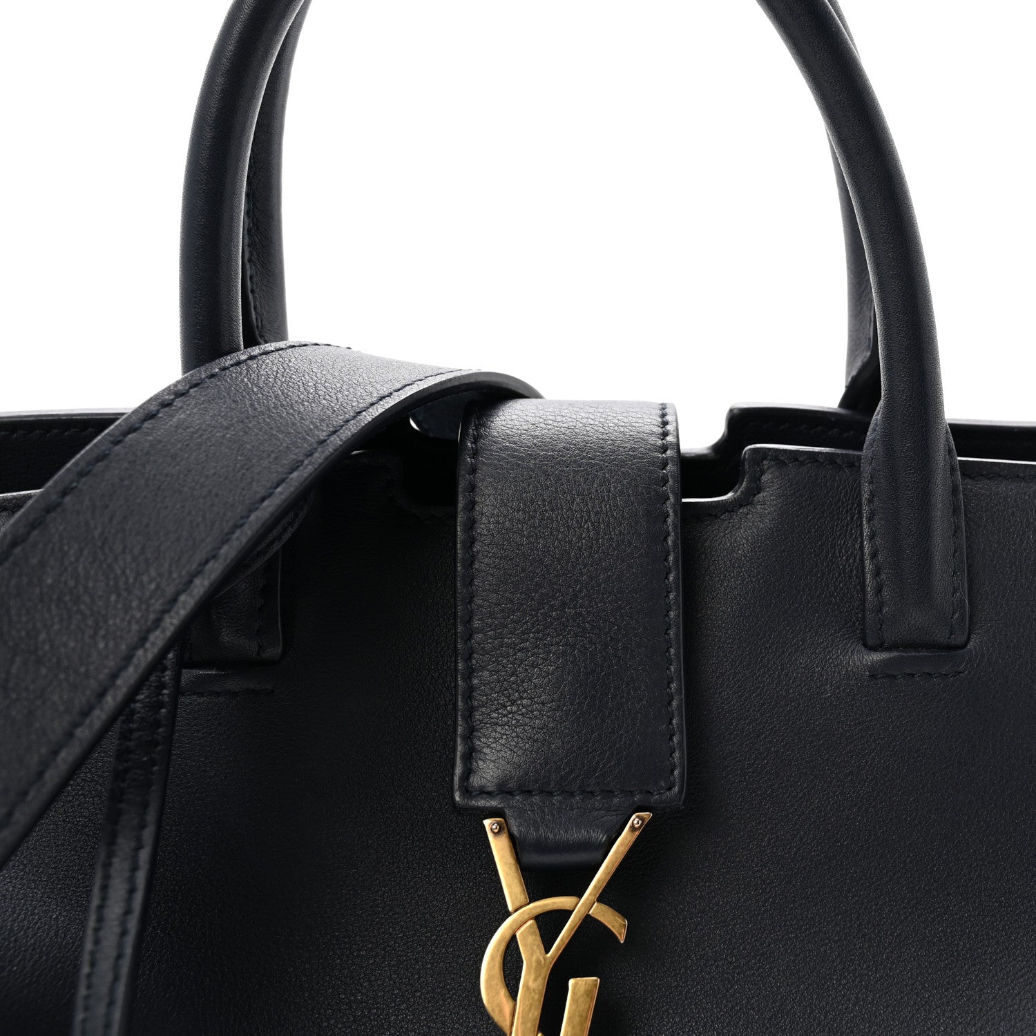 Saint Laurent Calfskin Suede Small Monogram Downtown Cabas Navy Blue 7 of 9