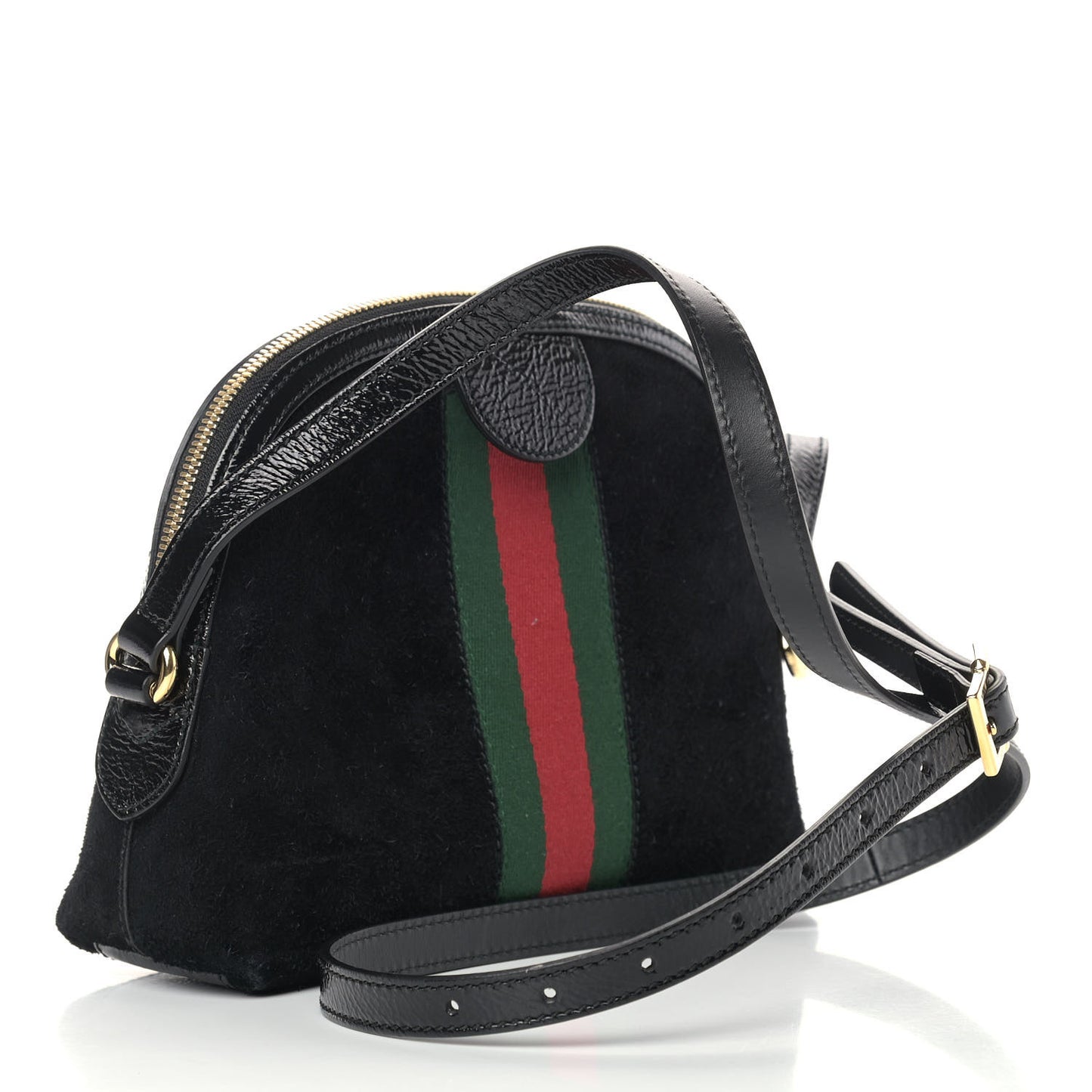 Suede Patent Web GG Small Ophidia Dome Shoulder Bag Black