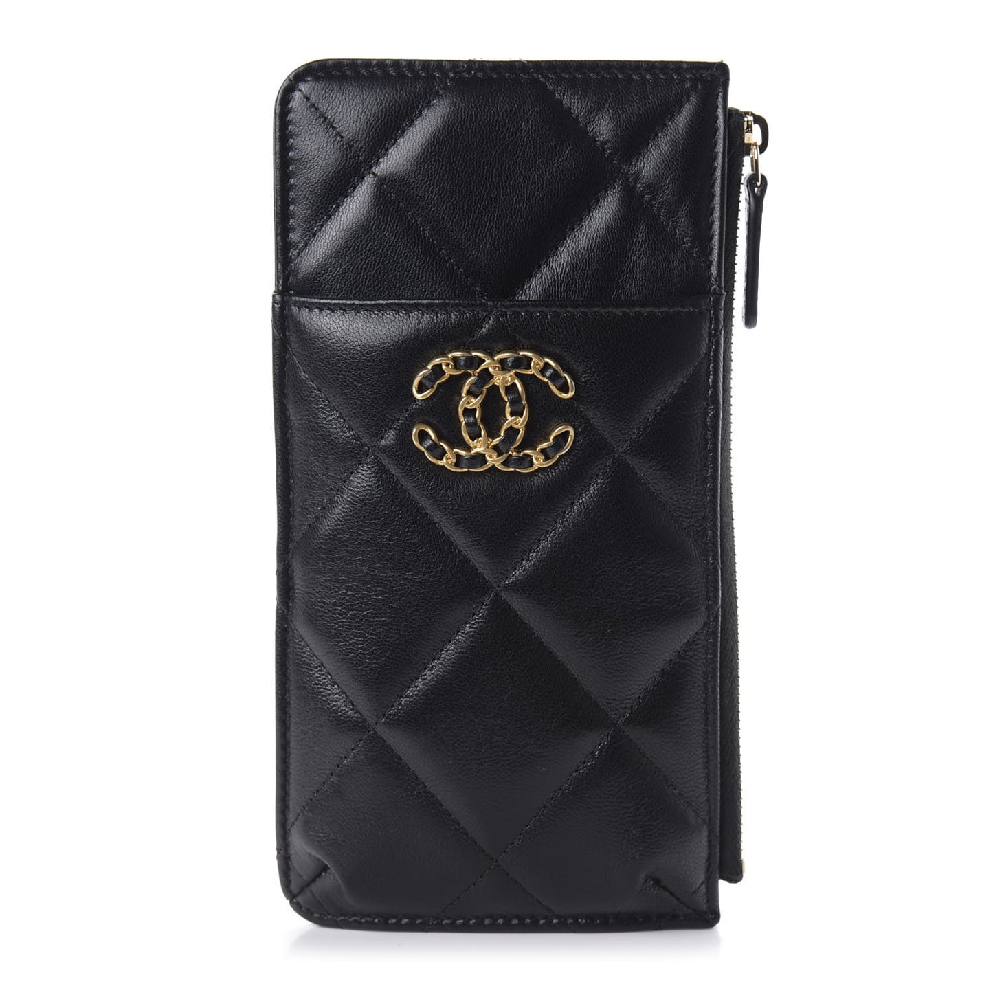 Goatskin Quilted 19 Flat Wallet Pouch Black