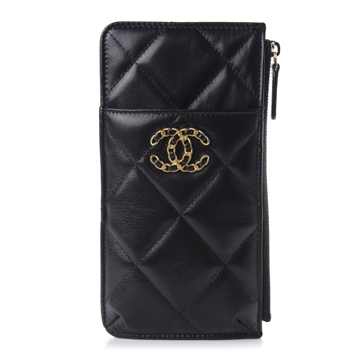 Chanel Goatskin Quilted 19 Flat Wallet Pouch Black 1 of 10