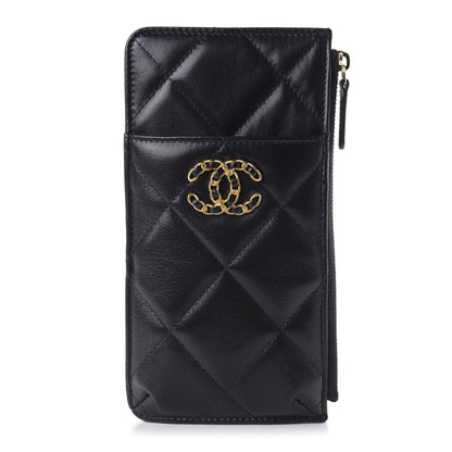Chanel Goatskin Quilted 19 Flat Wallet Pouch Black 1 of 10