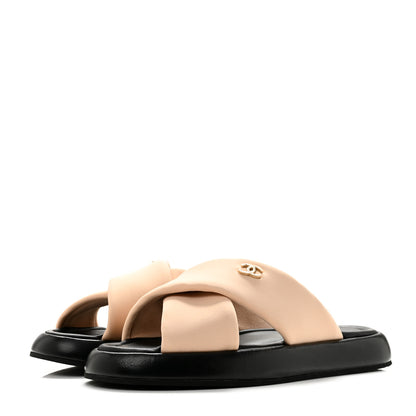 Chanel Fabric CC Mules Sandals 40 Light Beige 4 of 10