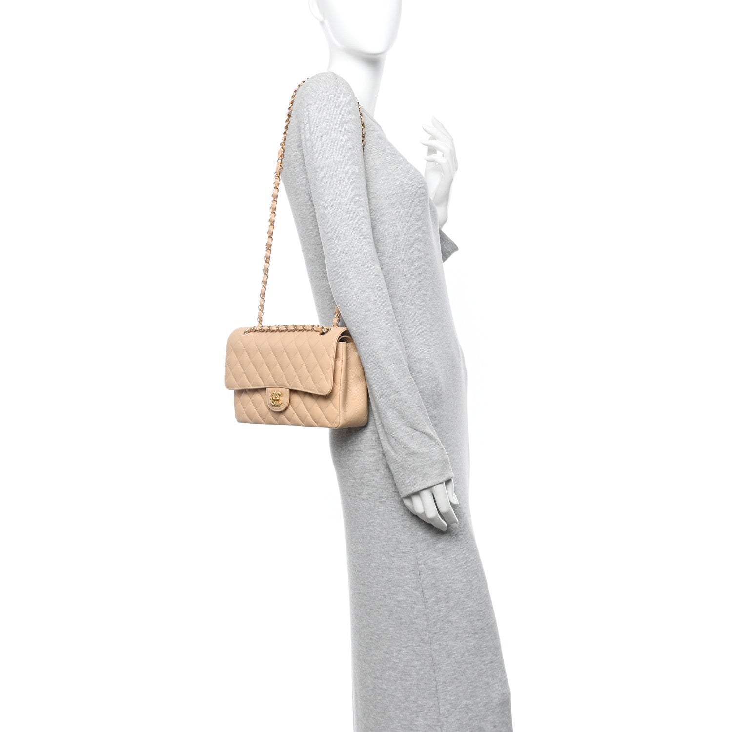 Chanel Caviar Quilted Medium Double Flap Beige 2 of 11