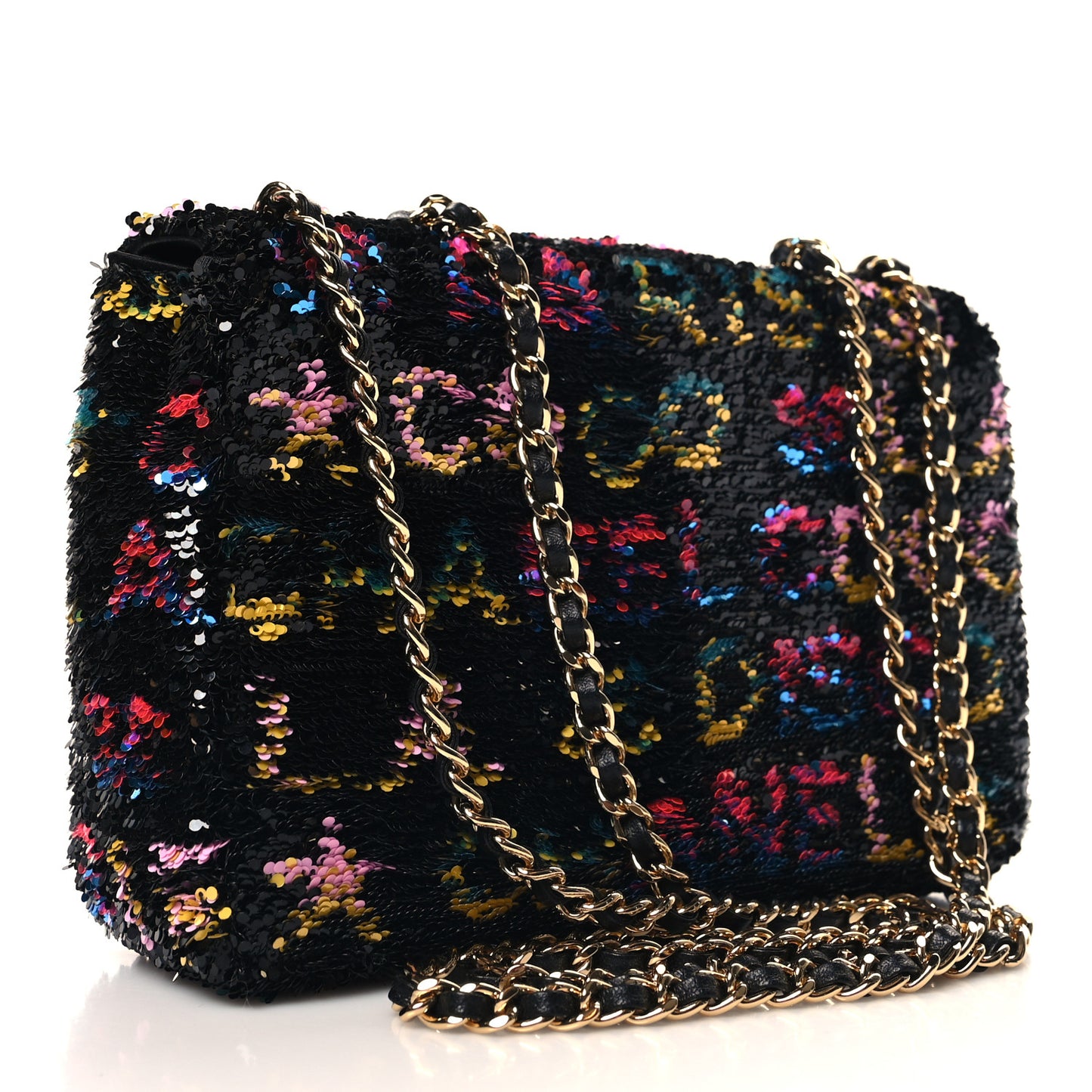 Sequin Logo CC Small Single Flap Black Multicolor