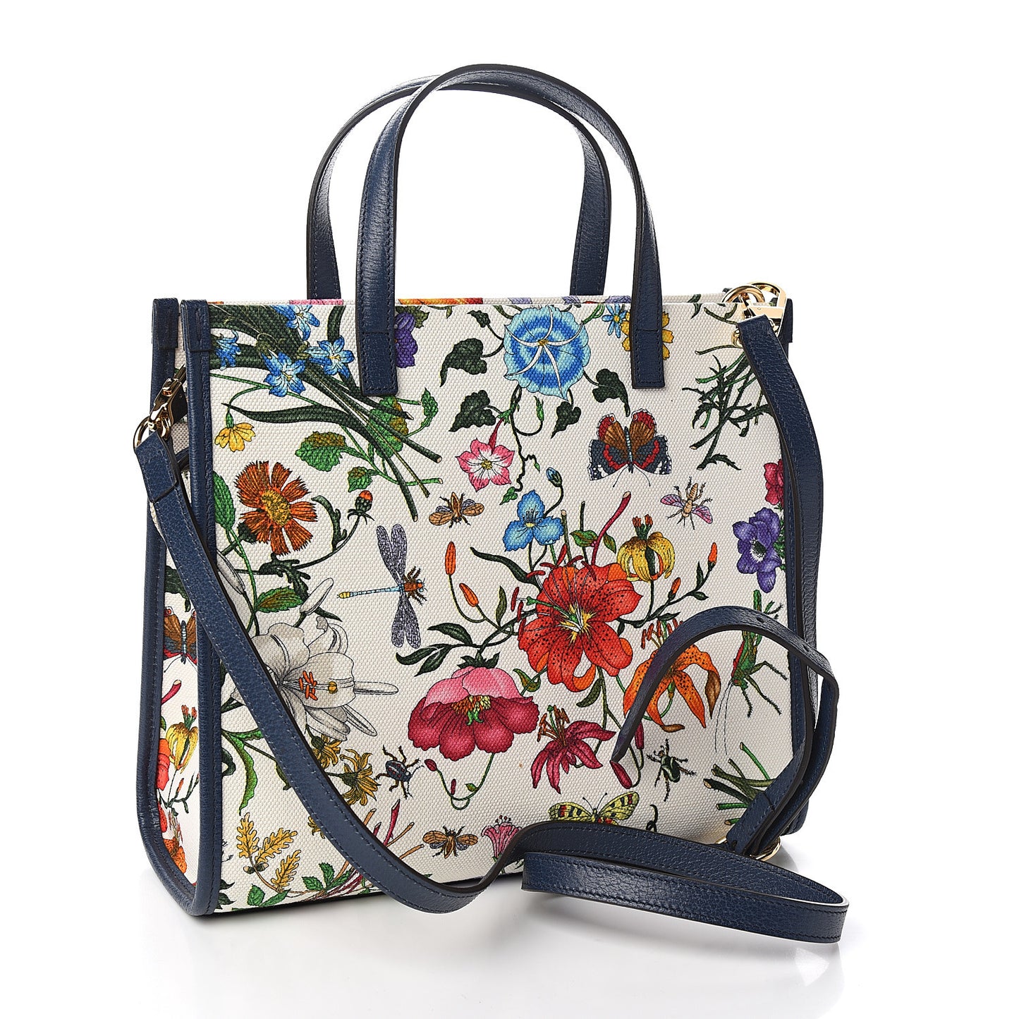 Canvas Medium Flora Tote White Multicolor Blue Agata