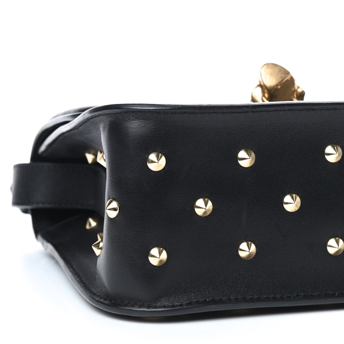 Calfskin Studded Small Padlock Crossbody Bag Black