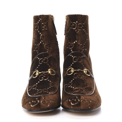Gucci Velvet GG Monogram Crystal Horsebit Ankle Boots 42 Brown Vintage Cocoa 2 of 9