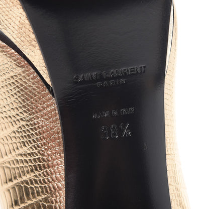 Saint Laurent Metallic Lizard Calfskin Embossed Janis 105 Escarpin Cut Out Pump 38.5 Pale Gold 6 of 13