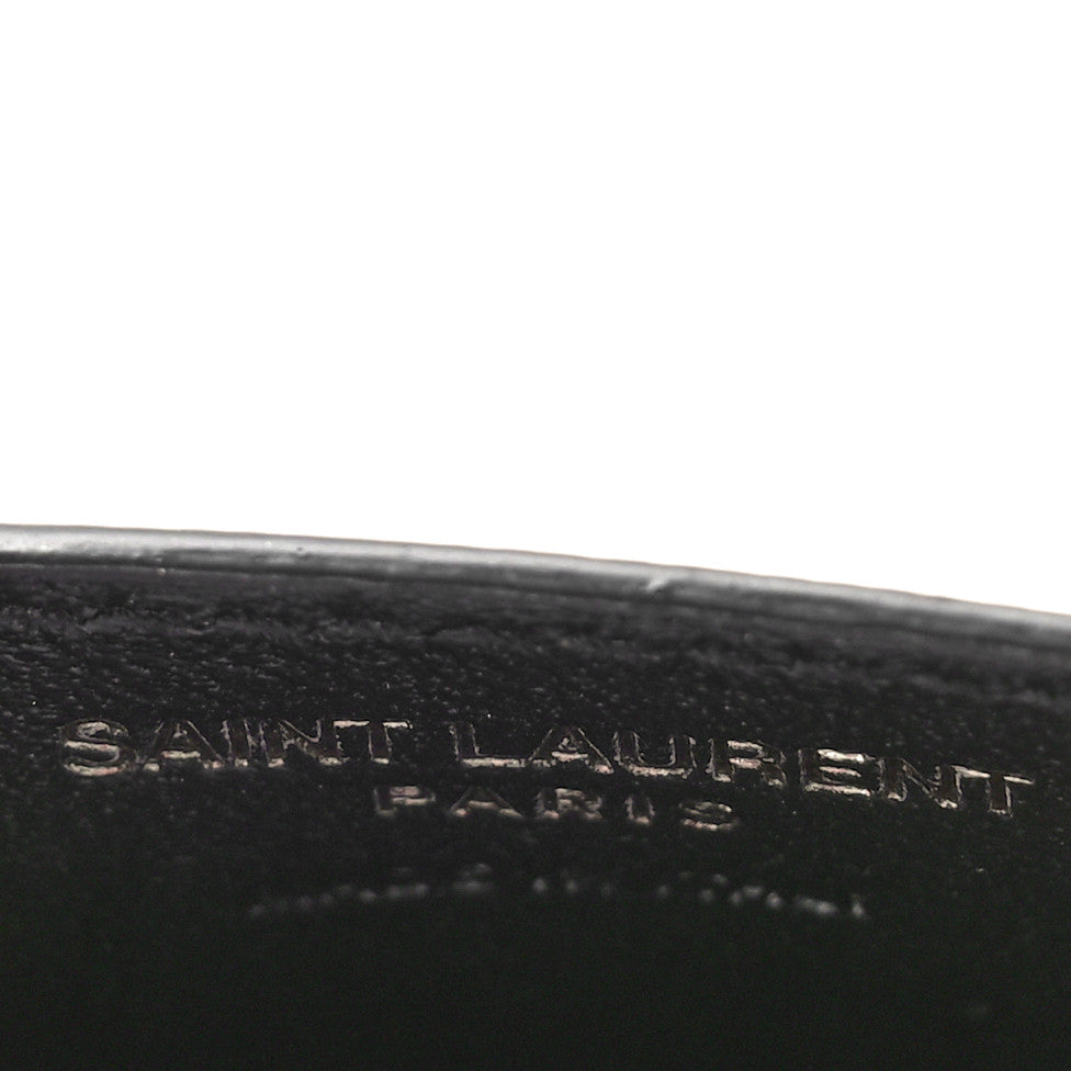 Saint Laurent Grain De Poudre Matelasse Chevron Monochrome Monogram Credit Card Case Black 6 of 9