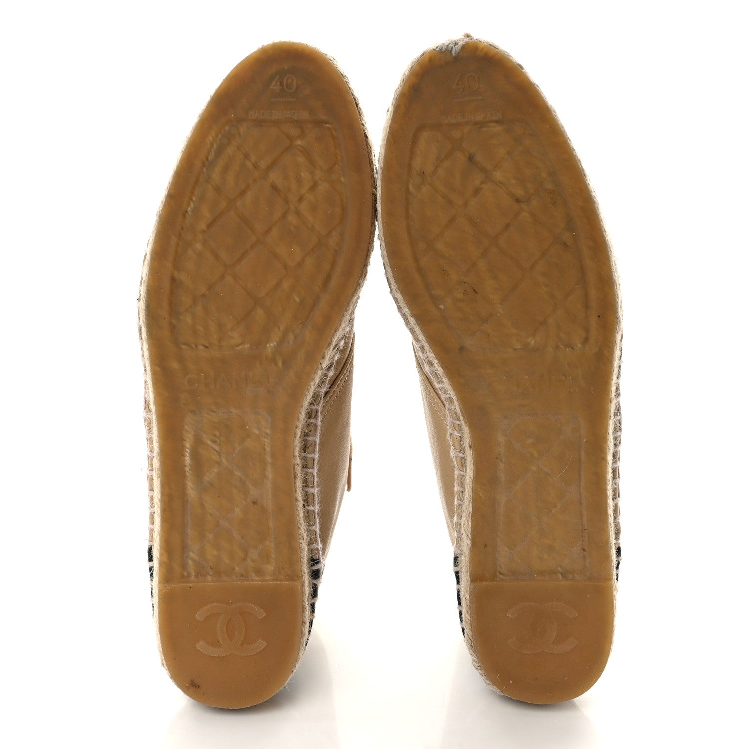 Chanel Lambskin Canvas Cap Toe Lace Up Espadrilles 40 Dark Beige Black 5 of 8