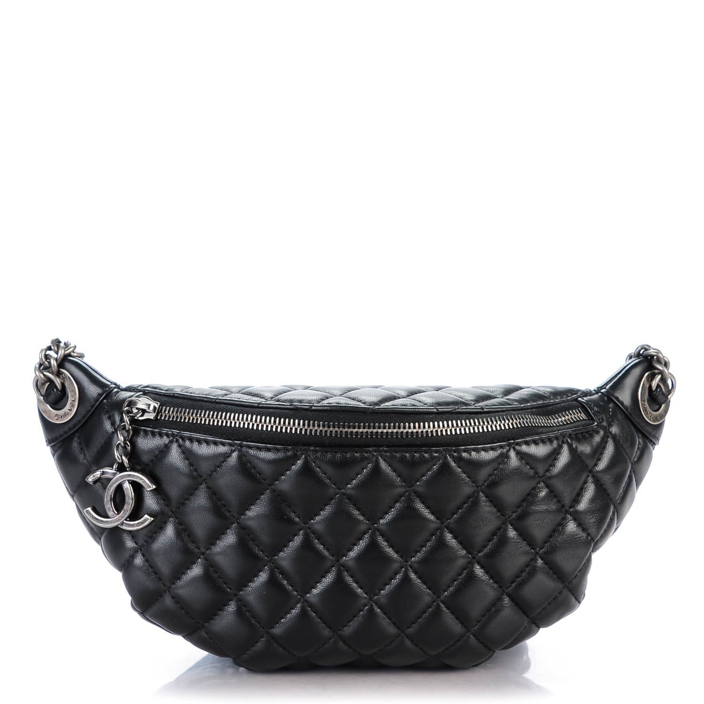 Lambskin Quilted Banane Waist Bag Fanny Pack Black