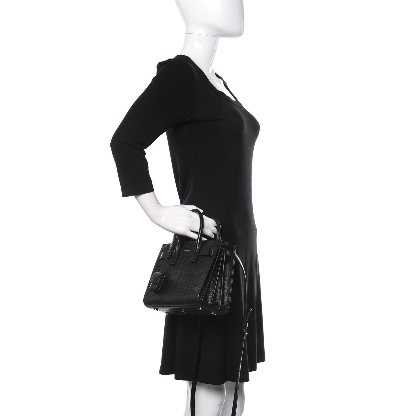 Calfskin Crocodile Embossed Nano Sac De Jour Black