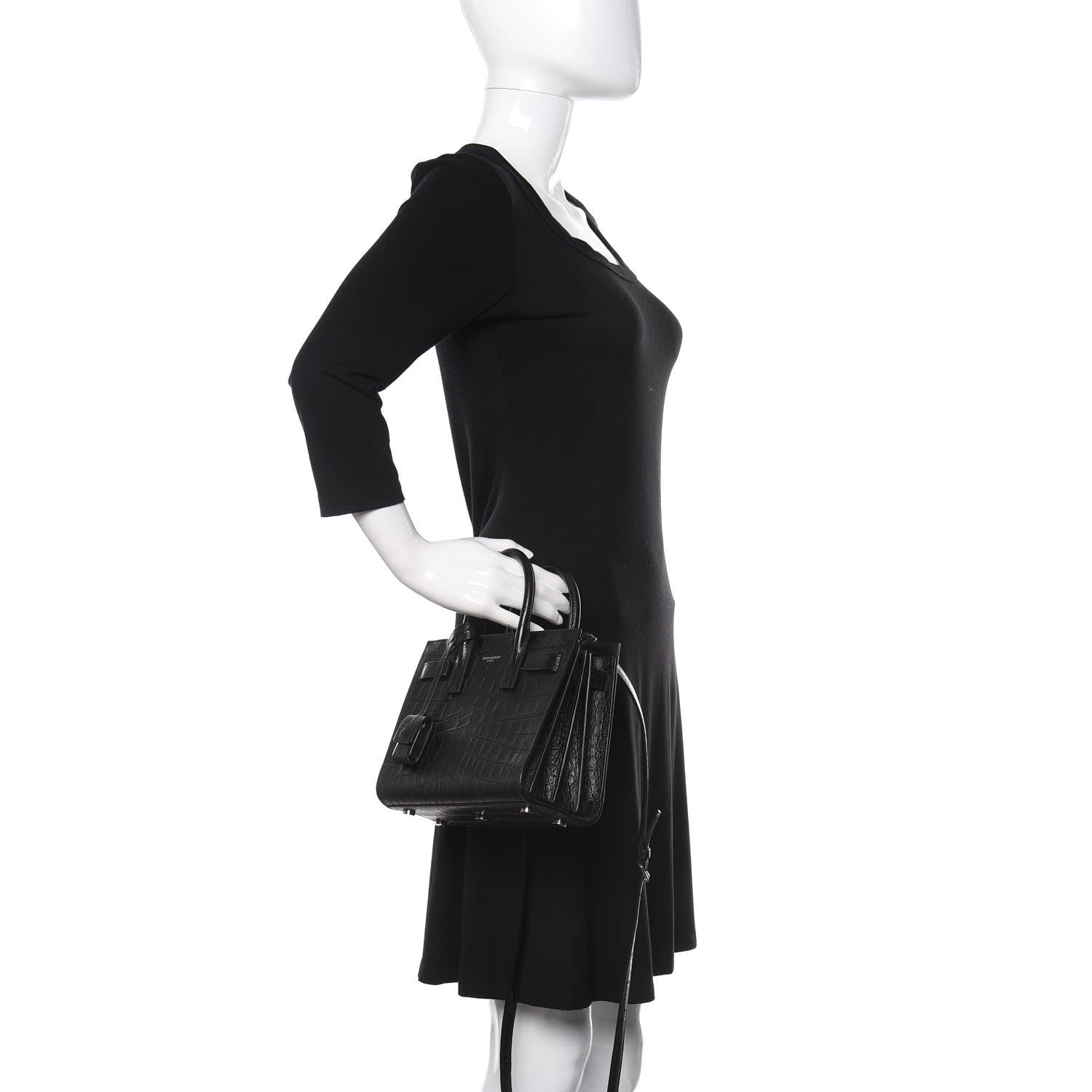 Saint Laurent Calfskin Crocodile Embossed Nano Sac De Jour Black 3 of 11